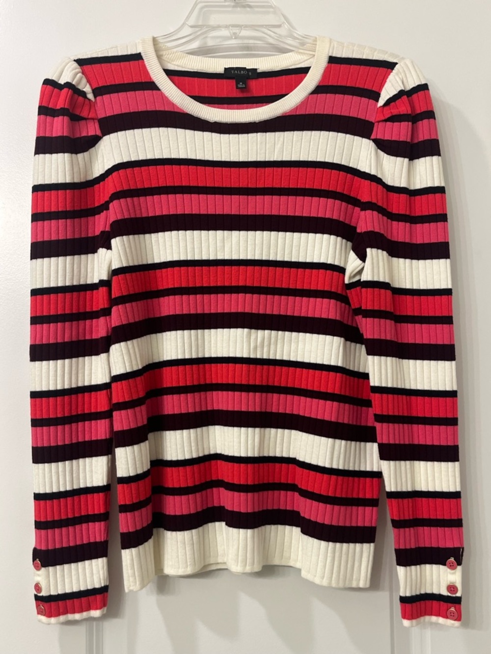 Talbots PUFF SLEEVE CREWNECK PULLOVER GAMINE STRIPE Timeless Womens Medium - Picture 2 of 10
